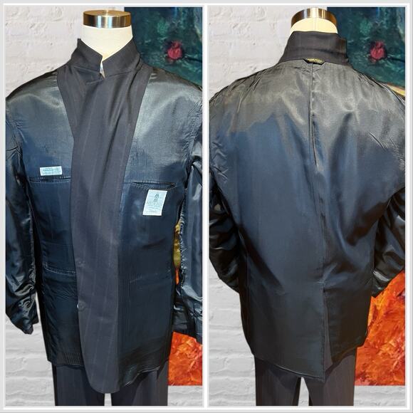 Vtg Austin Reed Mens 50L 43x29.5 Navy Blue Royal Cobalt Stripe Suit Virgin Wool - Picture 6 of 16